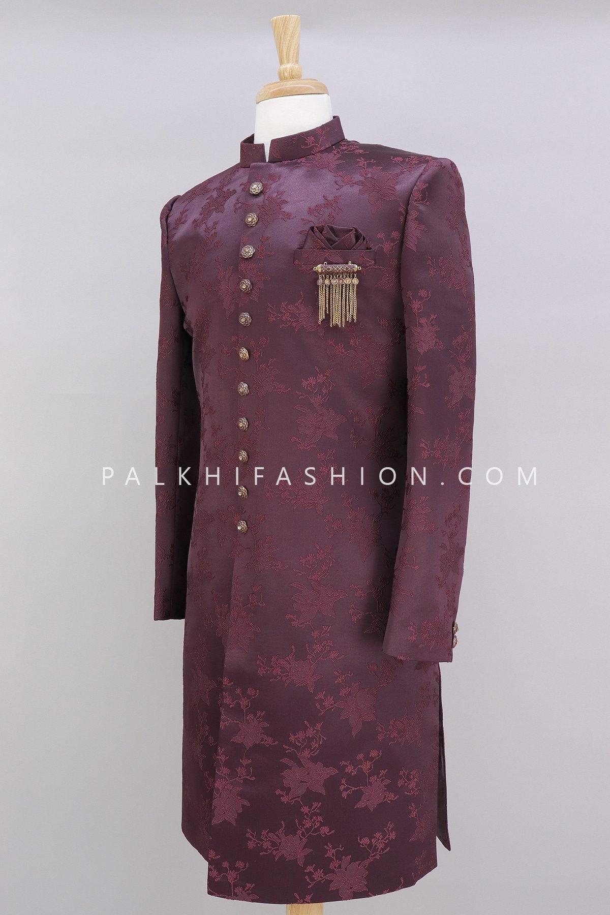 Designer Dark Wine Pure Silk Indo-Western-Palkhi Fashion