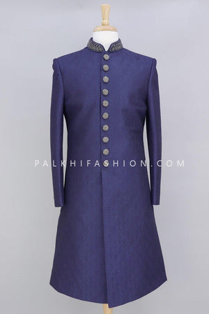 Designer Navy Blue Indo-Western In Lakhanvi Work