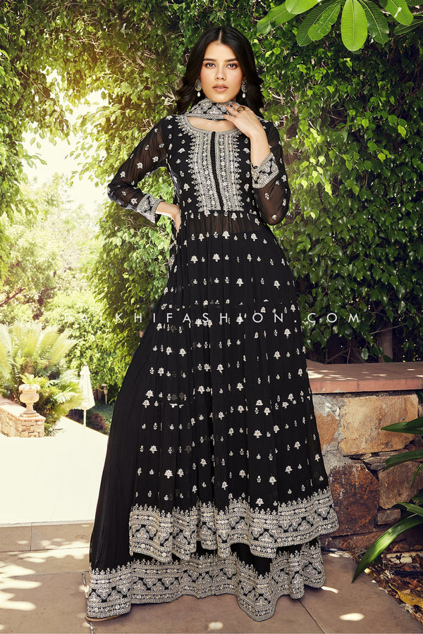Elegant Side Slit Palazzo Outfit With Embroidery Work - Palkhi Fashion