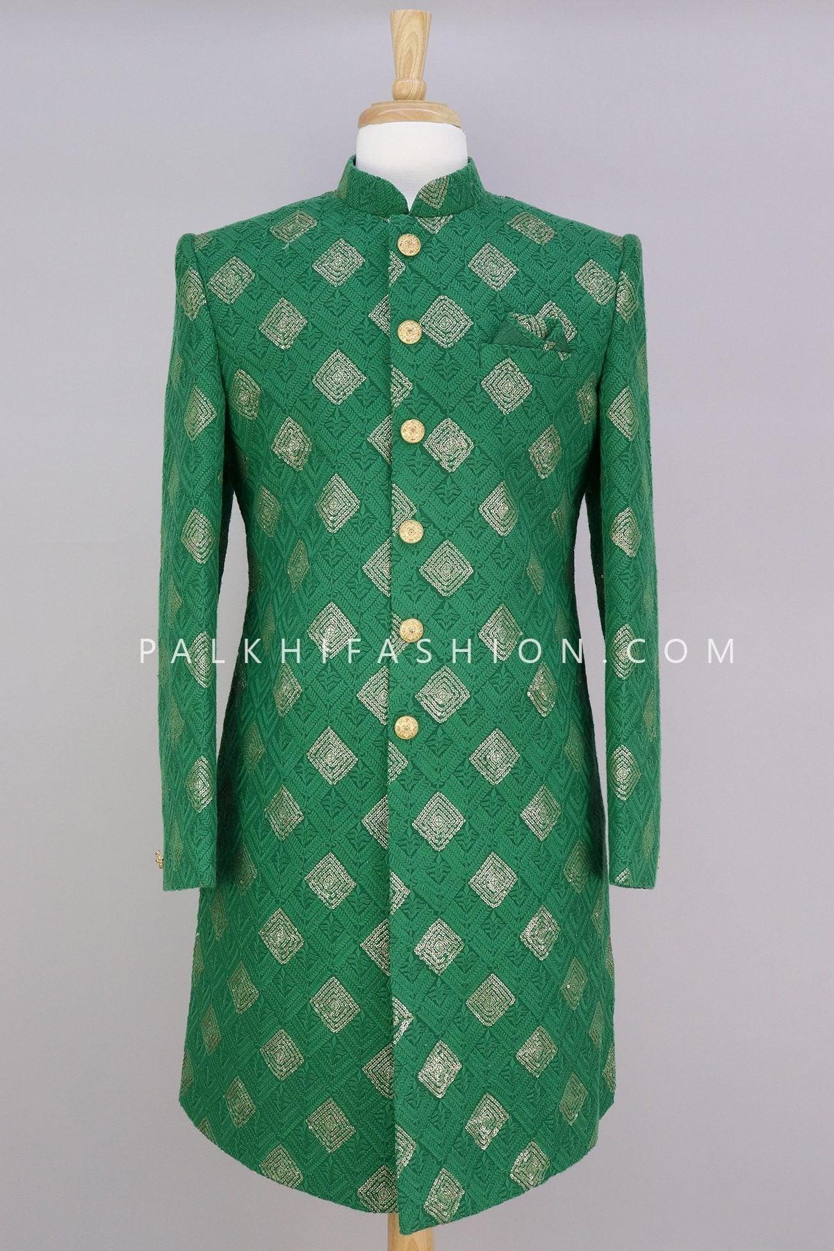 Green Lakhnavi Work Indo-Western For Wedding-Palkhi Fashion