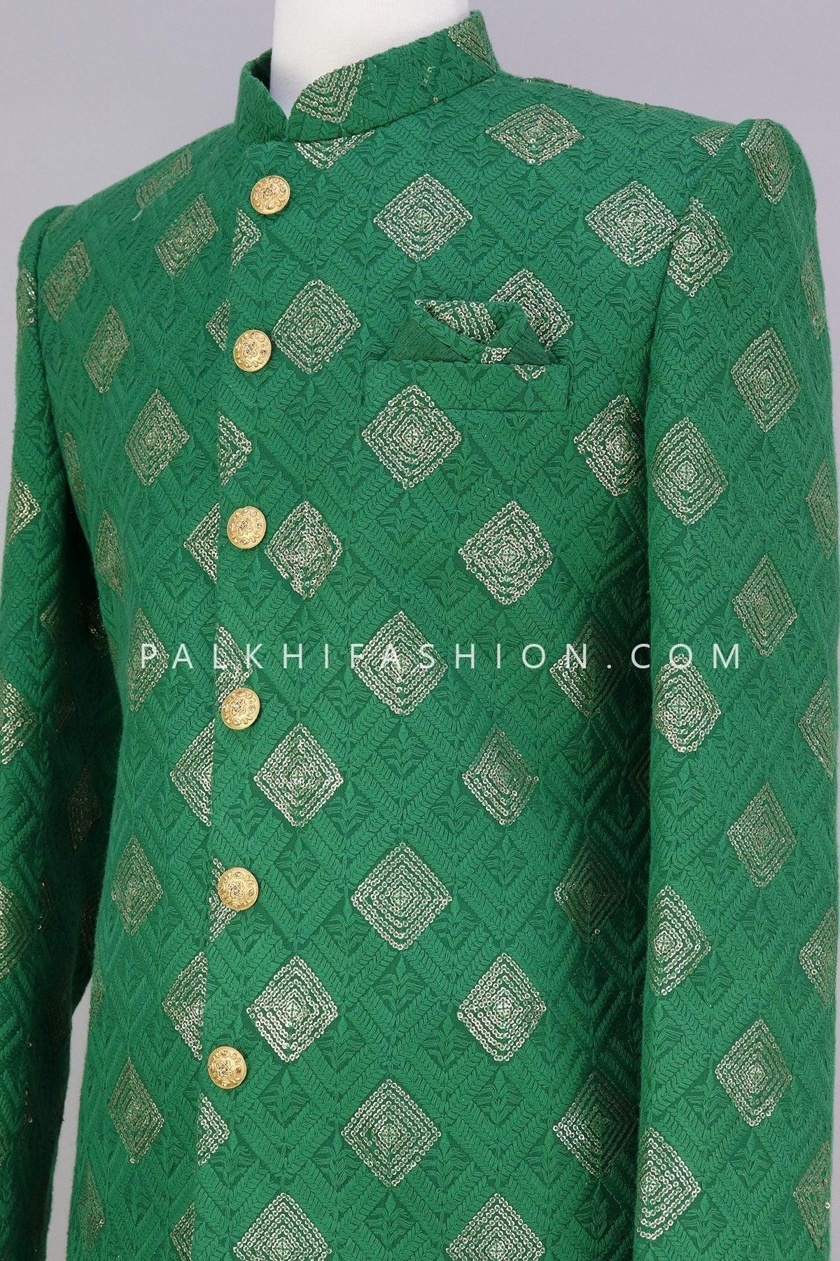 Green Lakhnavi Work Indo-Western For Wedding-Palkhi Fashion