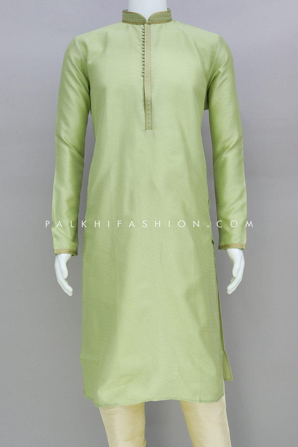 Light Green Soft Silk Men's Kurta Pajama - Palkhi Fashion