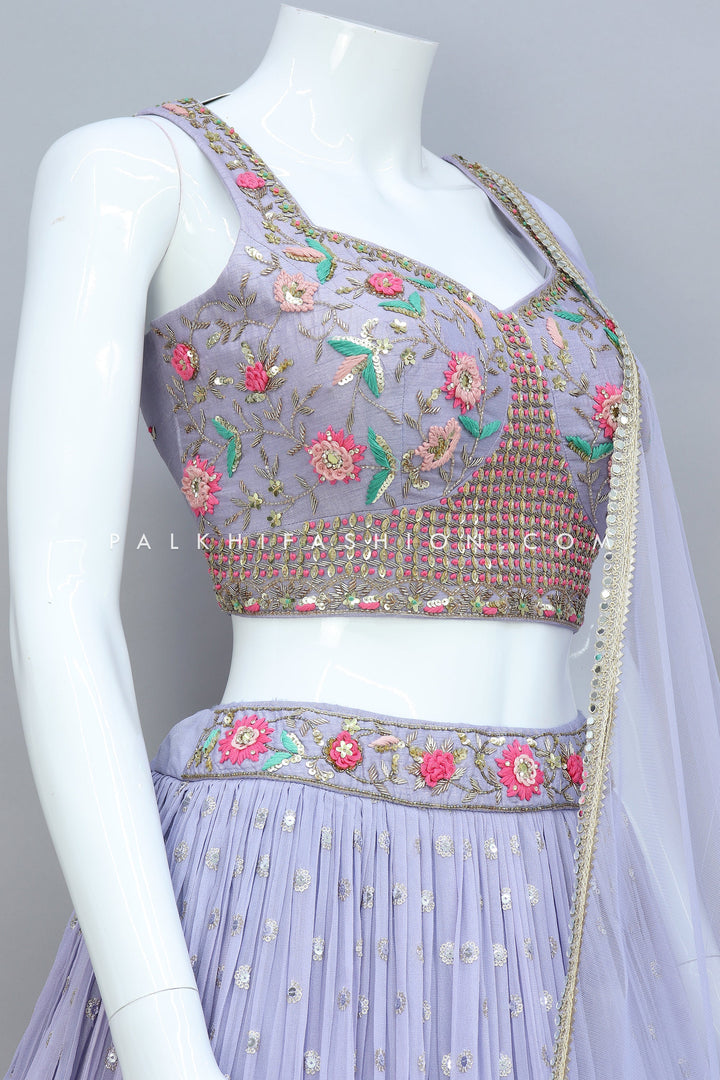 Lilac Designer Lehenga Choli With Stunning Blouse Work - Palkhi Fashion