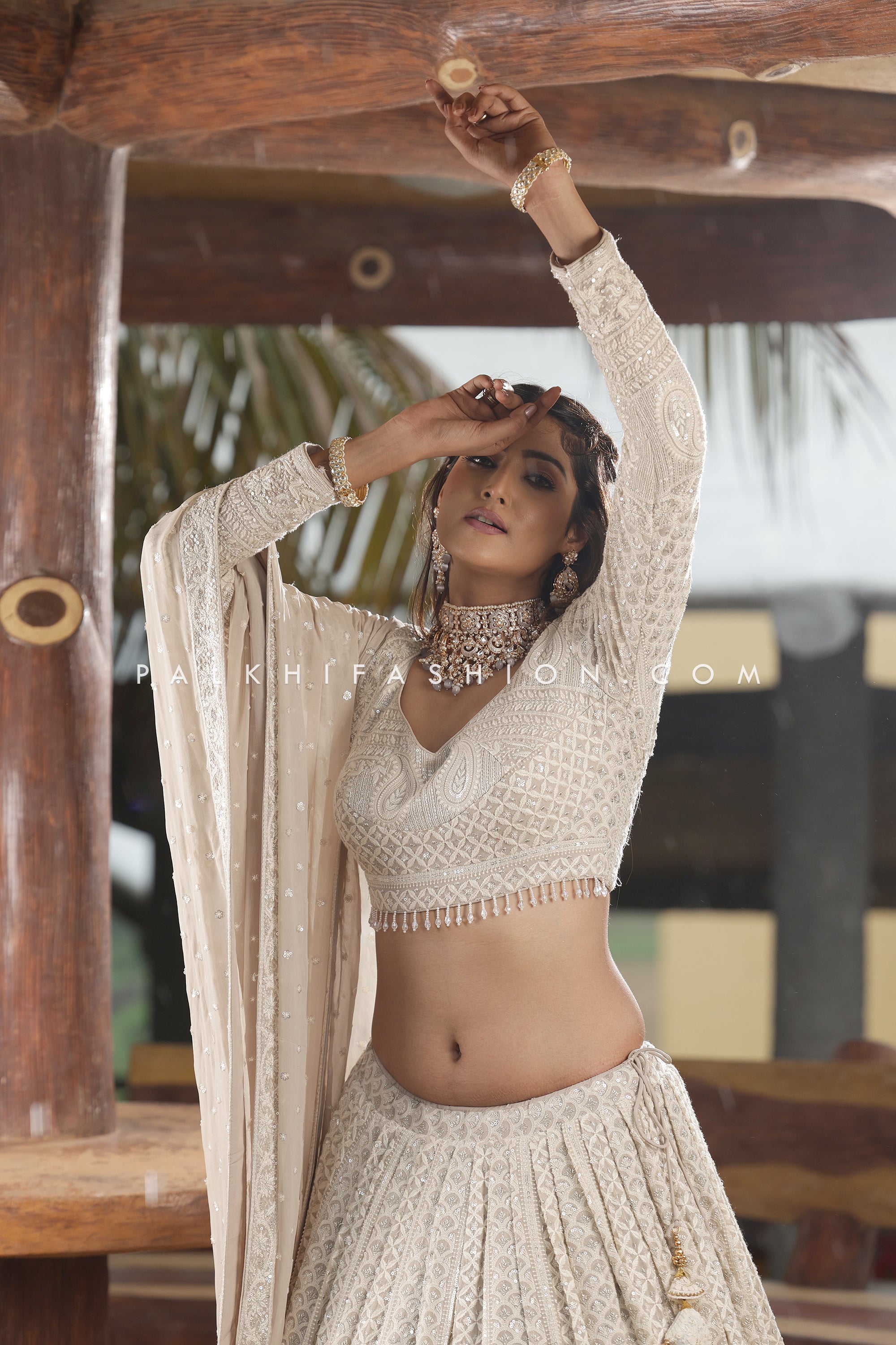 Magnetic Lakhanvi Work Designer Lehenga Choli In Off-white Color - Palkhi Fashion