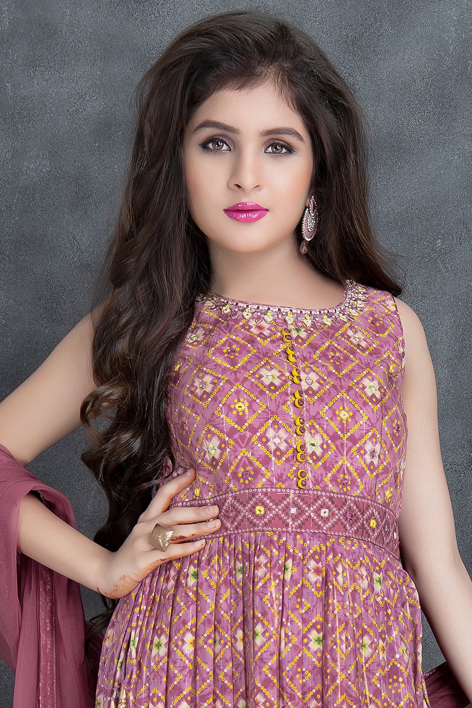 Mauve Color Naira Cut Palazzo Outfit With Bandhani Work - Palkhi Fashion