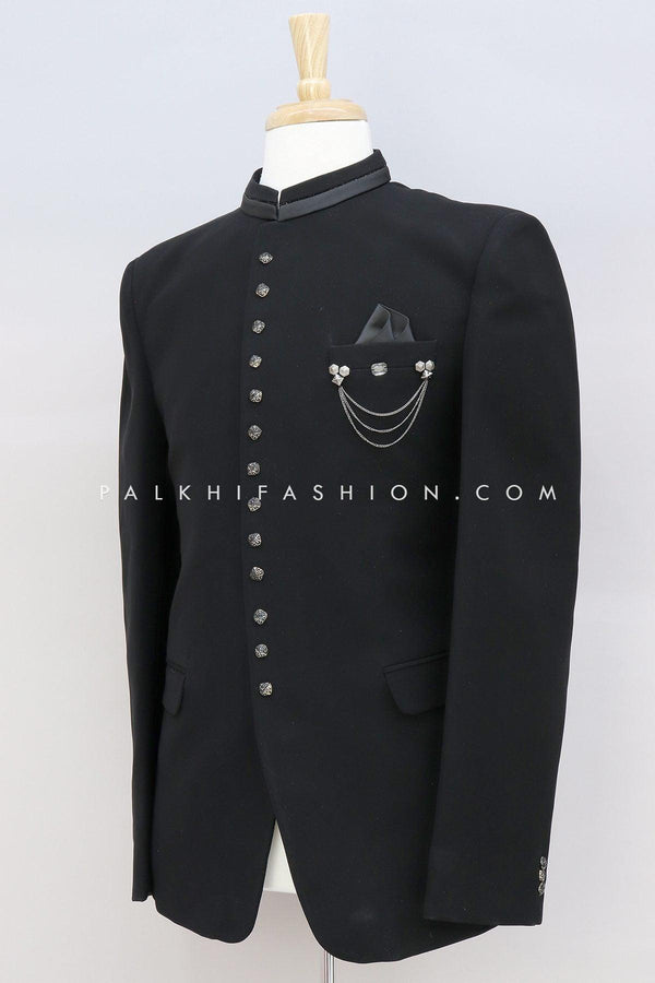 Micro Velvet Jodhpuri Suit In Jade Black Color - Palkhi Fashion