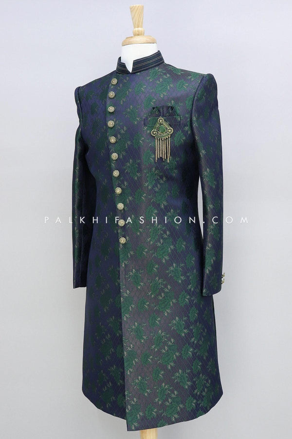 Modern Blue/Green Pure Silk Indo-Western With Appealing Work - Palkhi Fashion
