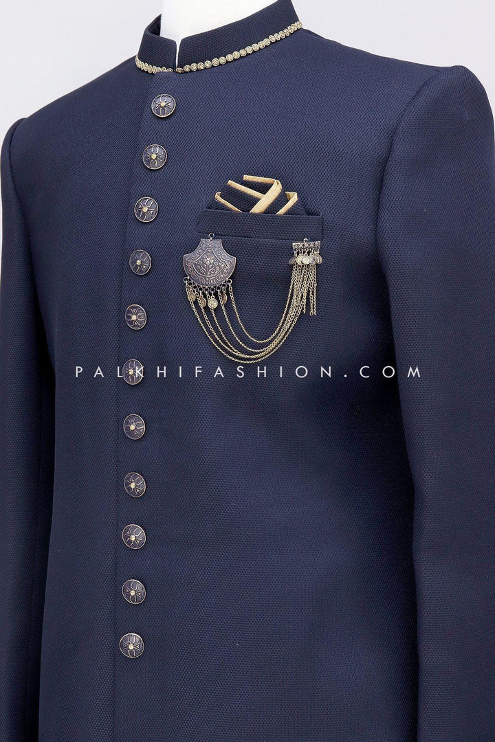 Navy Blue Indo-Western In Imported Fabric & Handwork - Palkhi Fashion