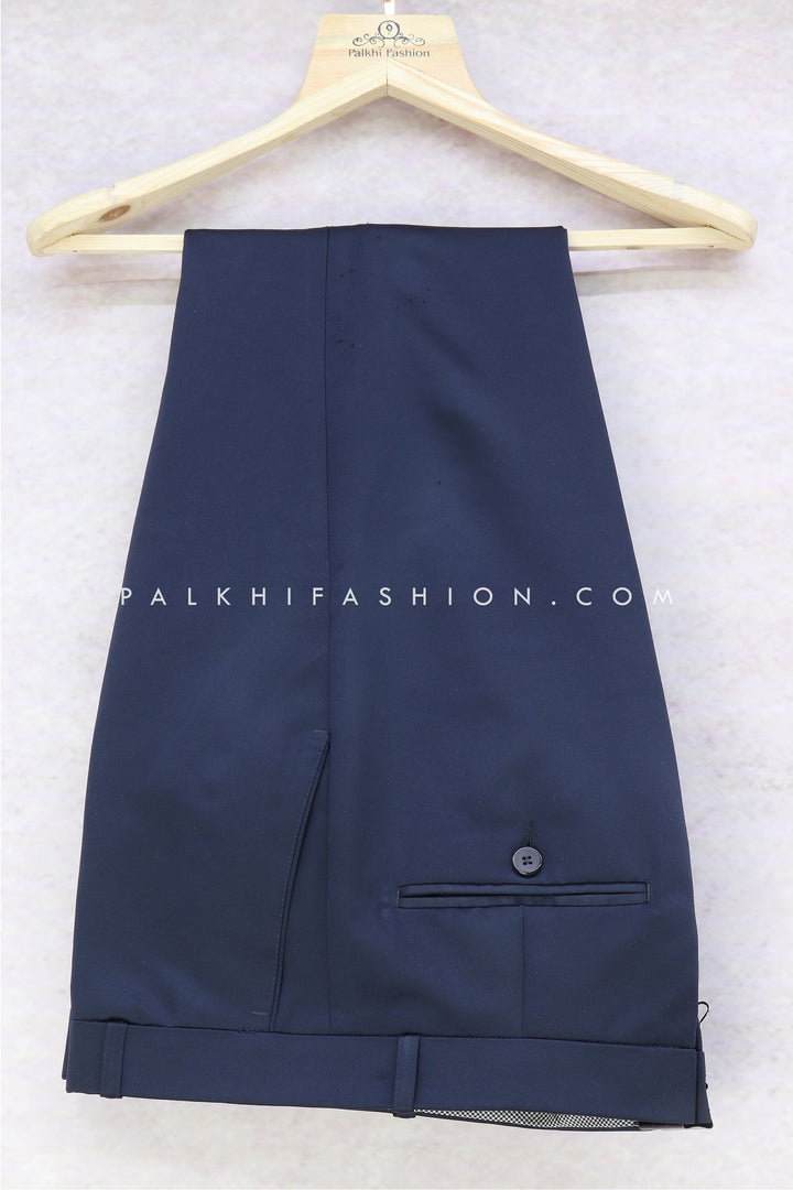 Navy Blue Pure Silk Jodhpuri Suit With Classic Embroidery - Palkhi Fashion