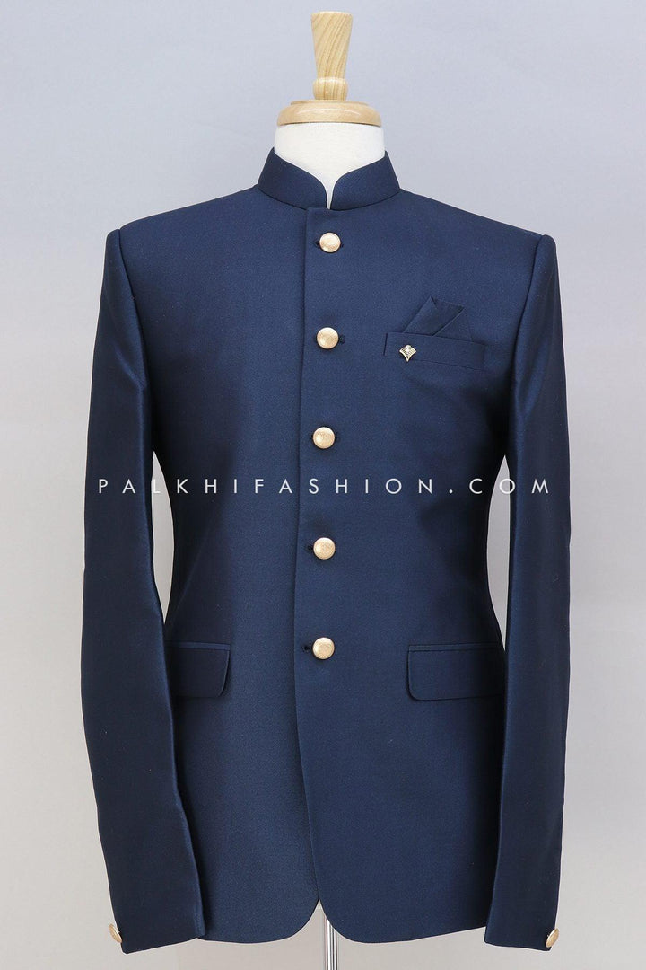 Navy Blue Soft Silk Jodhpuri Suit From Palkhi Fashion - Palkhi Fashion