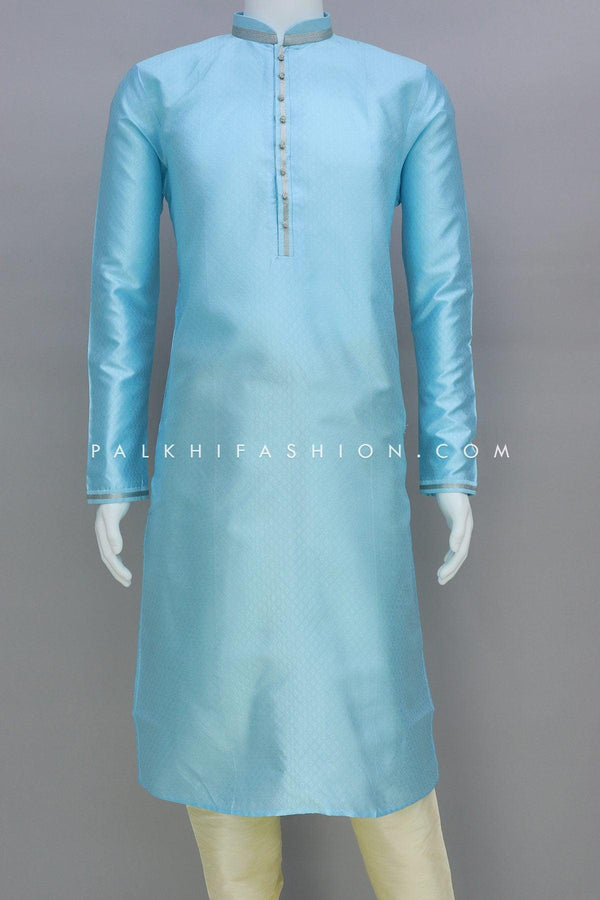Sky Blue Color Soft Silk Mens Kurta Pajama - Palkhi Fashion