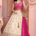 Playful Grace | Cream & Rani Pink Sequined Lehenga | Palkhi Fashion