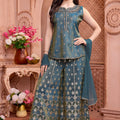 Peacock Grace | Teal Blue Silk Brocade Kurta Palazzo Set with Dupatta | Palkhi Fashion