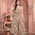 Chic Radiance | Floral Printed Long Kurta Palazzo Set with Embellished Belt | Palkhi Fashion