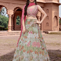 Festive Floral Mint Green Lehenga with Contrast Pink Dupatta | Palkhi Fashion