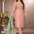 Rose Mist | Dusty Pink Embroidered Salwar Kameez with Aqua Printed Dupatta | Palkhi Fashion