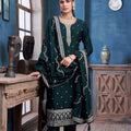 Regal Teal | Deep Teal Silk Straight Suit Resham Work Dupatta | Palkhi Fashion