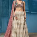 Ethereal Ivory Crushed Silk Lehenga with Resham Work | Palkhi Fashion