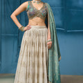 Ivory Silk Flared Lehenga with Multicolor Embroidery | Palkhi Fashion