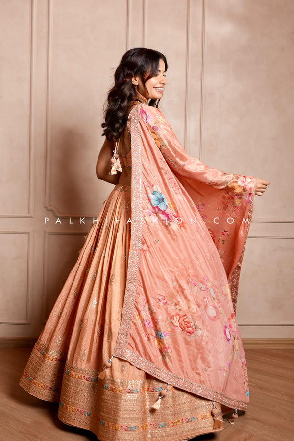 A Regal Ensemble: Peach Designer Lehenga Choli