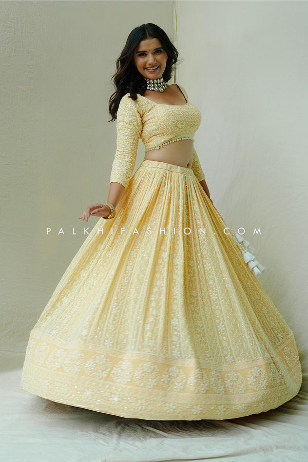 A Touch of Pastel: A Luxurious Pure Georgette Handwork Lehenga Choli