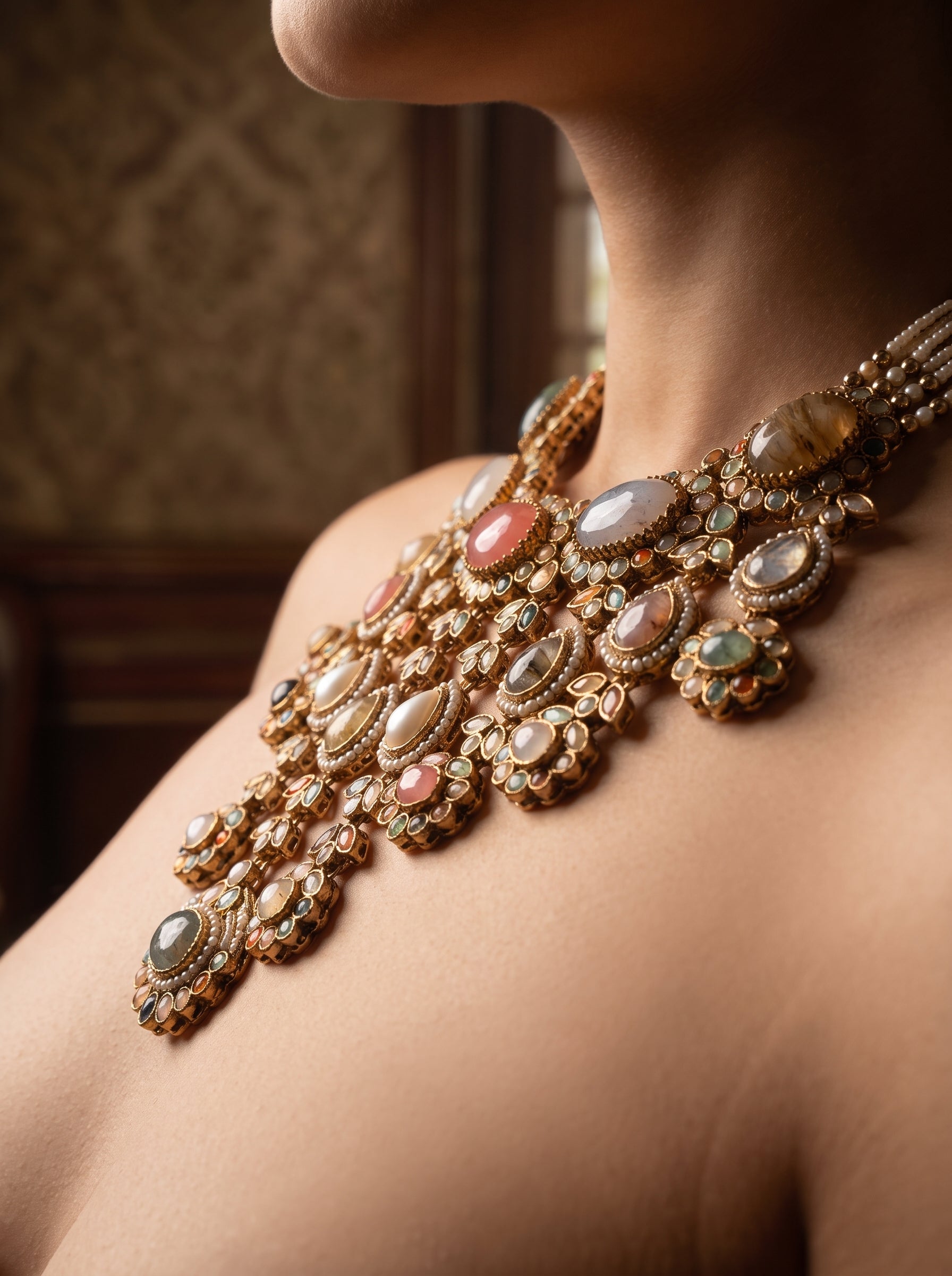 Royal Navratna Multicolor Stone Bridal Necklace Set | Palkhi Fashion