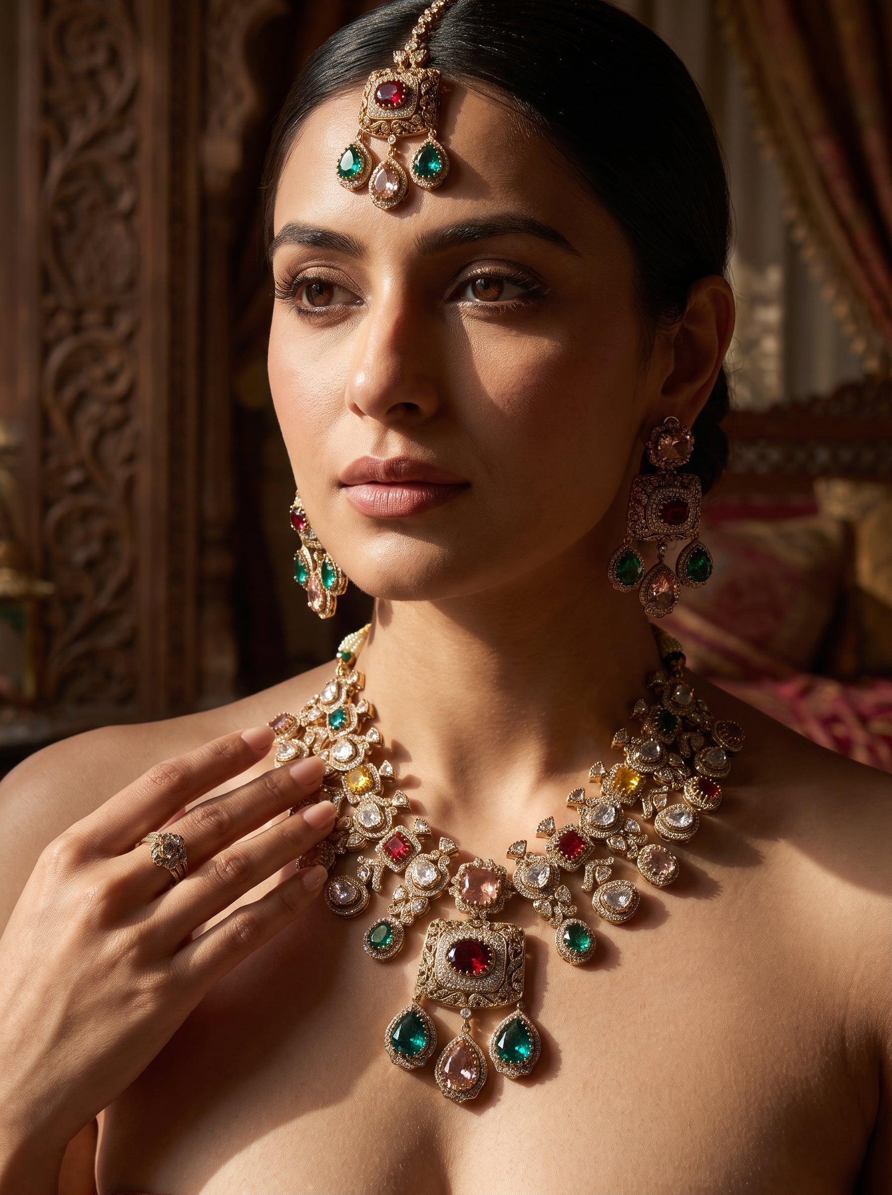 Majestic Gold Multicolor Bridal Necklace Set | Palkhi Fashion