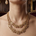 Antique Gold Polki Layered Necklace Set with Colored Stones | Palkhi Fashion