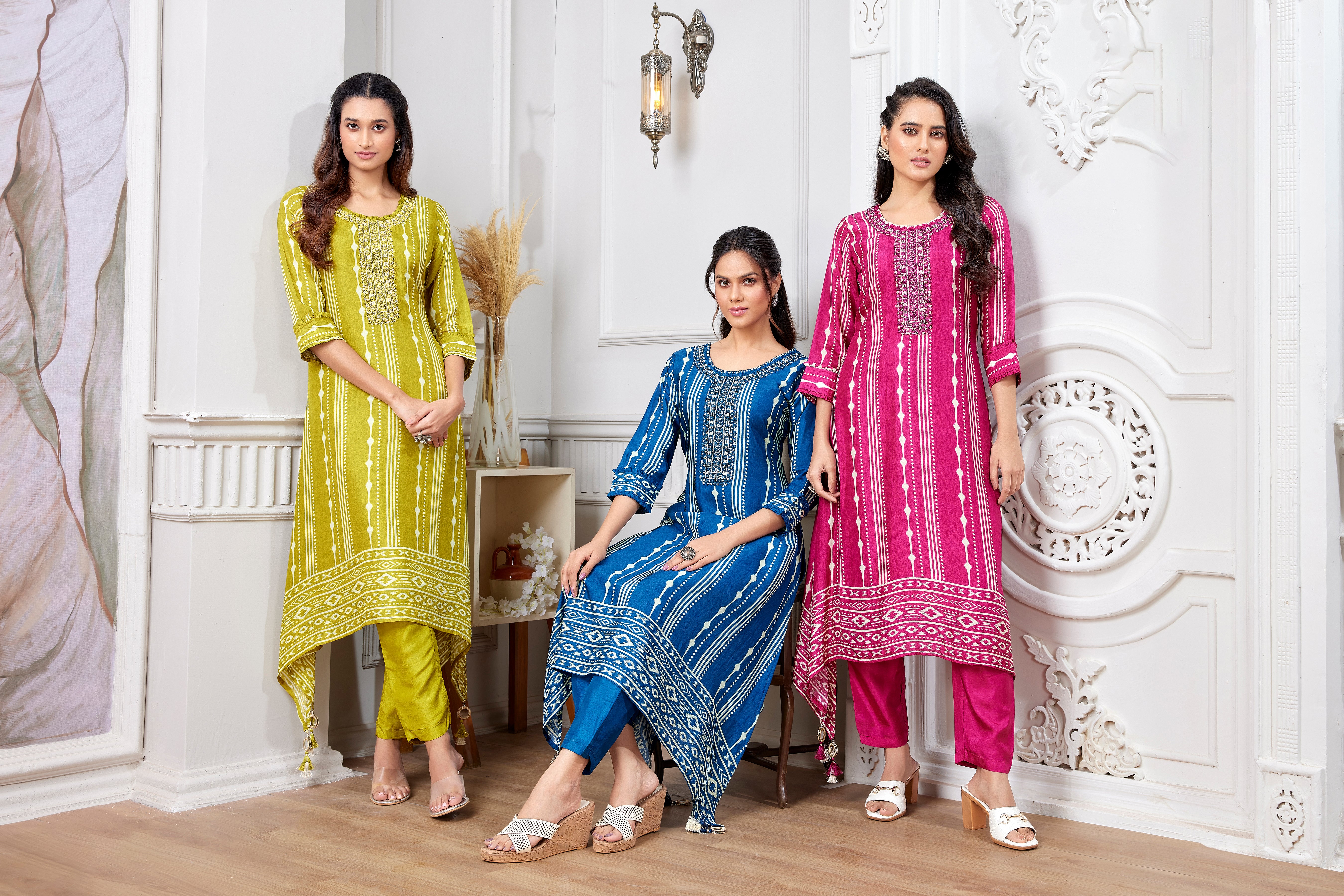 Timeless Glam:  Designer Rani Pink Salwar Kameez with Ikat & Mirror Work