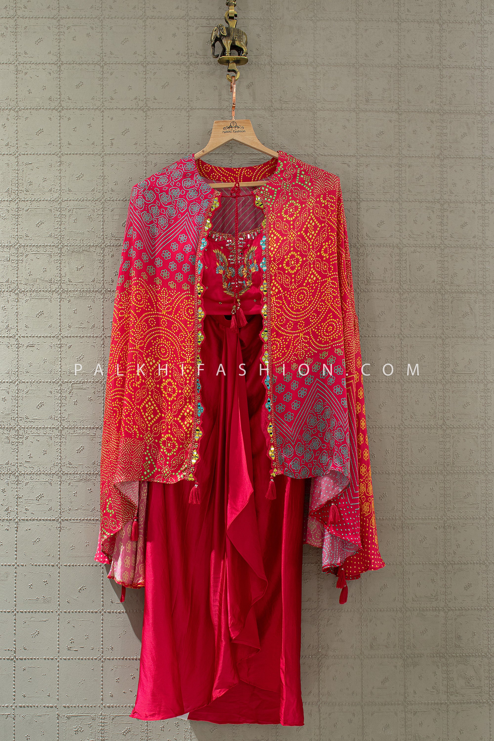 Bandhani Bloom | Indo-Western Cape Ensemble | Palkhi Fashion