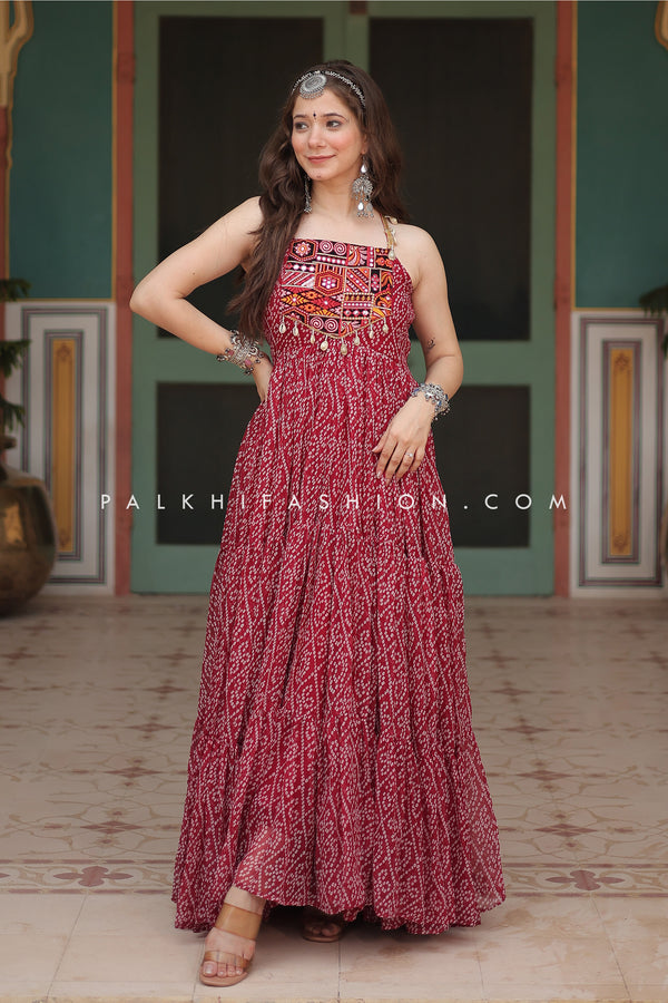 Bandhani Printed Indian Outfit with Kutchi Work - Perfect for Navratri Celebrations