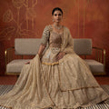 Gold Radiance | Premium Champagne Gold Organza Tissue Handwork Lehenga Choli | Palkhi Fashion