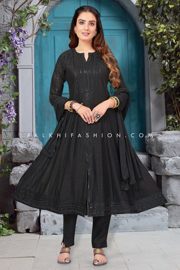 Black Anarkali Suit With Embroidery Work
