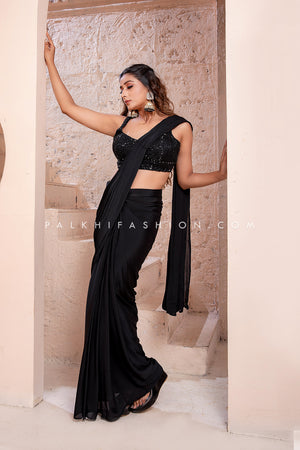 Black Beauty: Ready-to-Drape Saree with Handwork Blouse 