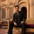 Midnight Majesty | Black Mirror Work Kurta Set with Korean Pants | Palkhi Fashion