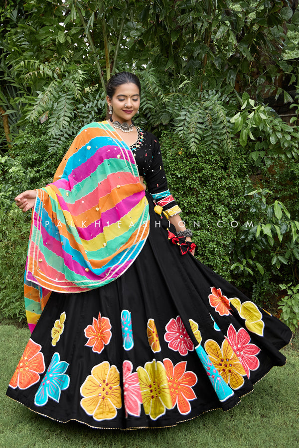 Black Elegance: Multicolor Motif Designer Chaniya Choli