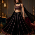 Midnight Glamour | Black Resham Embroidered Crop Top and Flared Palazzo Ensemble | Palkhi Fashion