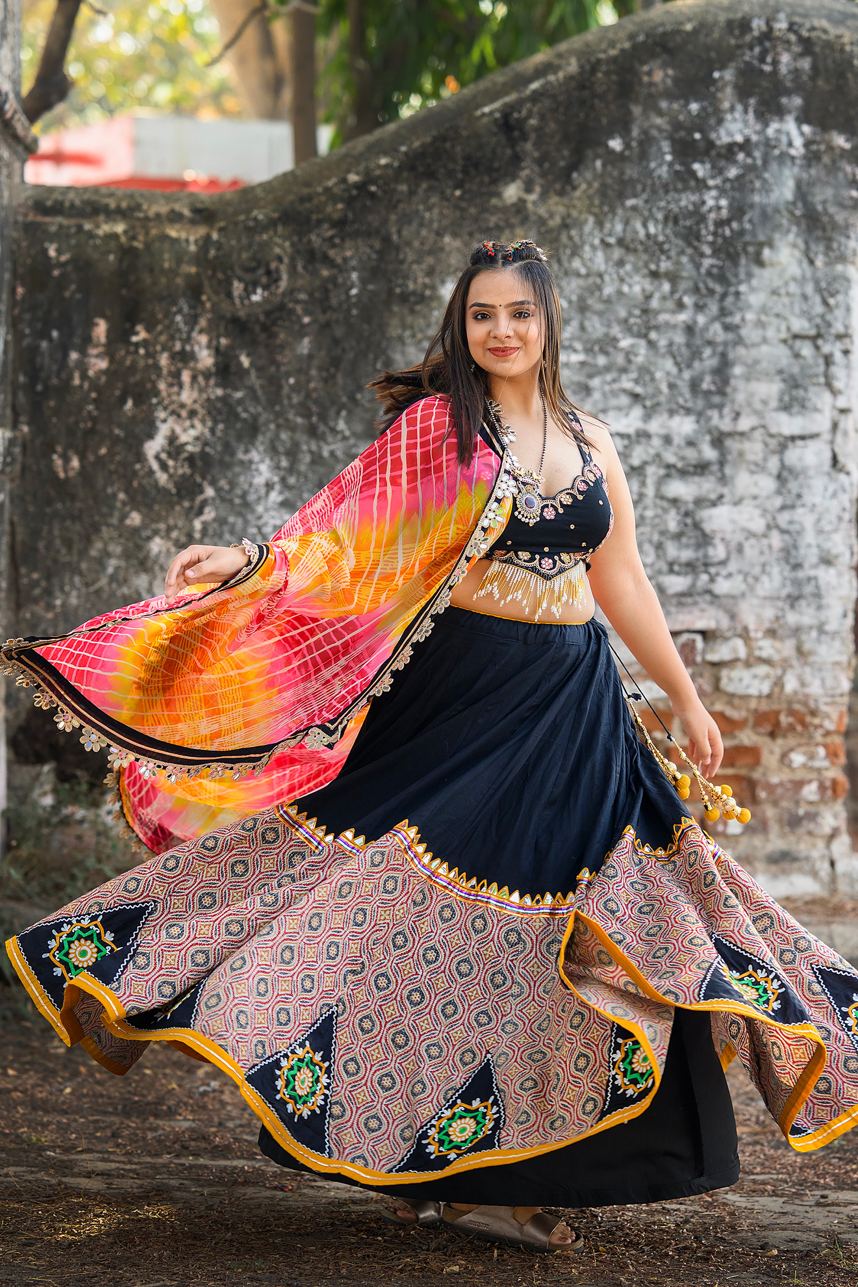 Black Navratri Chaniya Choli with Multi Color Dupatta – Palkhi Fashion