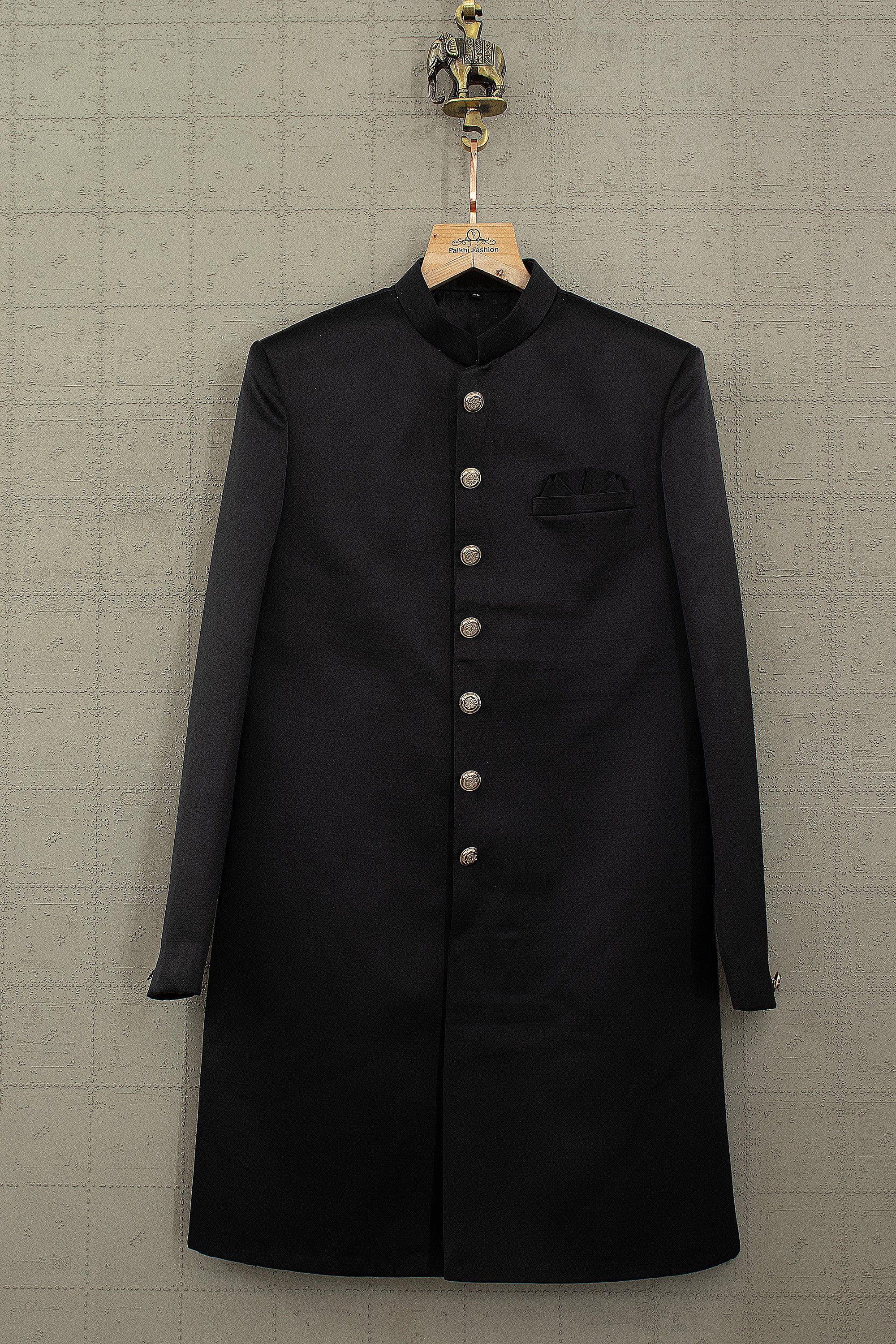 Regal Black Premium Indo-Western Suit with Subtle Texture | Palkhi Fashion