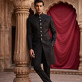 Regal Black Premium Indo-Western Suit with Subtle Texture | Palkhi Fashion