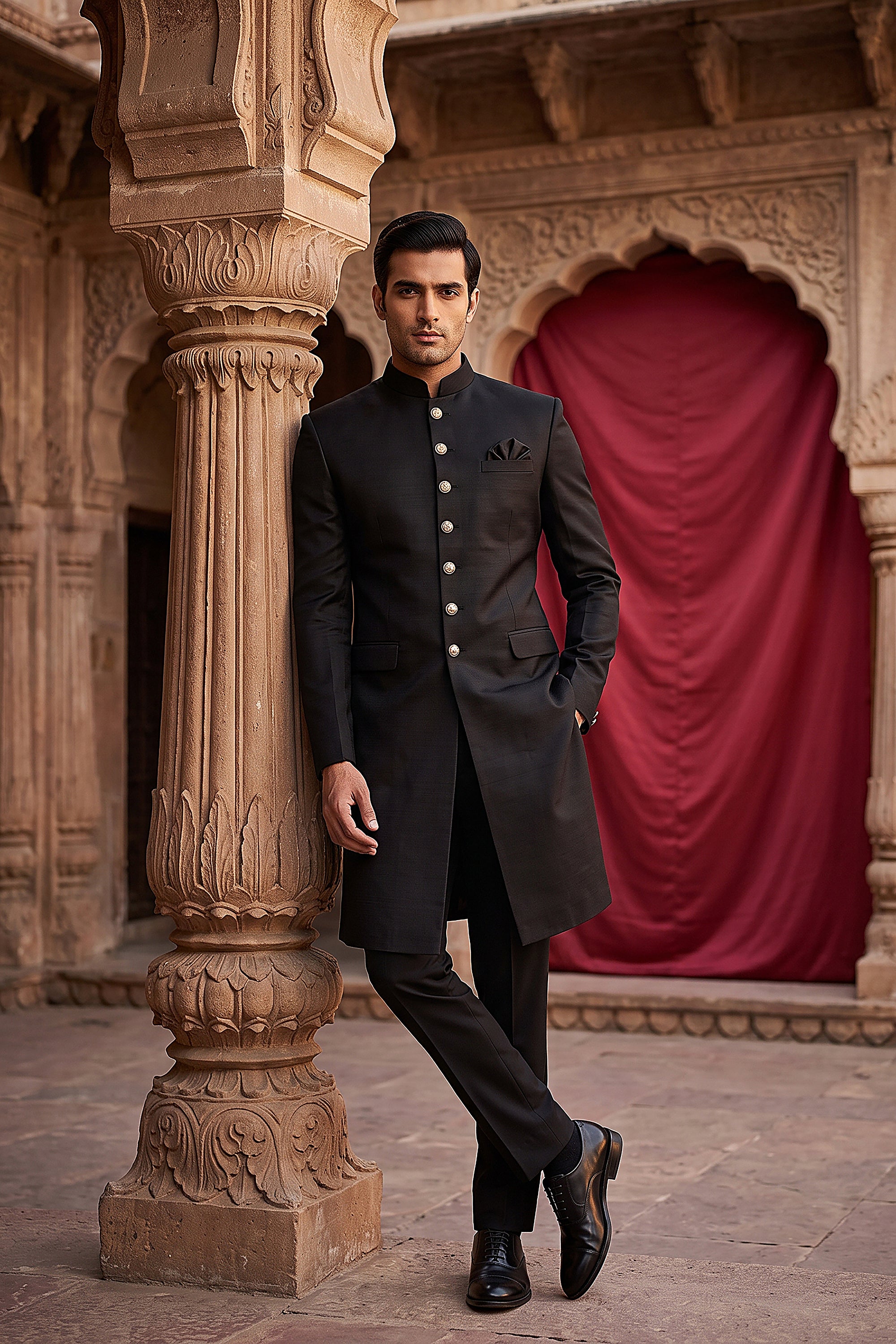 Regal Black Premium Indo-Western Suit with Subtle Texture | Palkhi Fashion