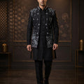 Midnight Majesty | Black Raw Silk Indo-Western Kurta Set with Resham & Cutdana Work | Palkhi Fashion