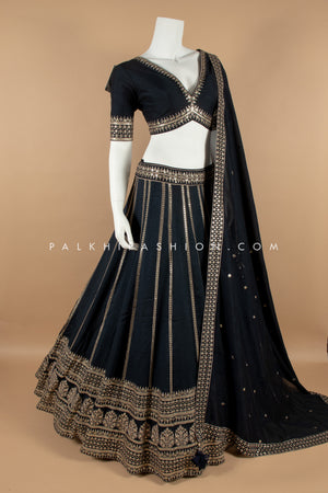 Black Soft Silk Lehenga Choli – Exquisite Thread Embroidery & Elegant Design 