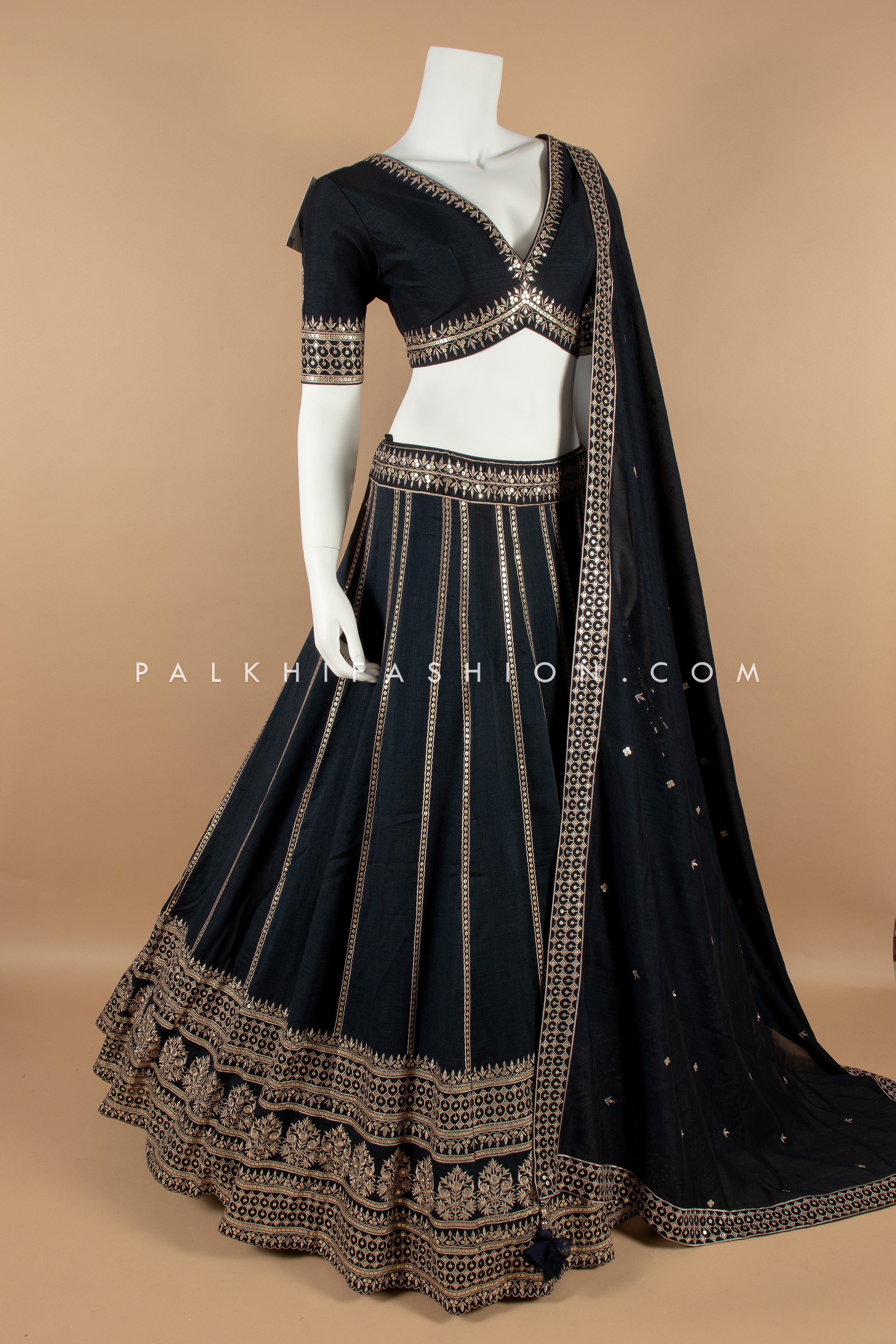 Black Soft Silk Lehenga Choli – Exquisite Thread Embroidery & Elegant Design 