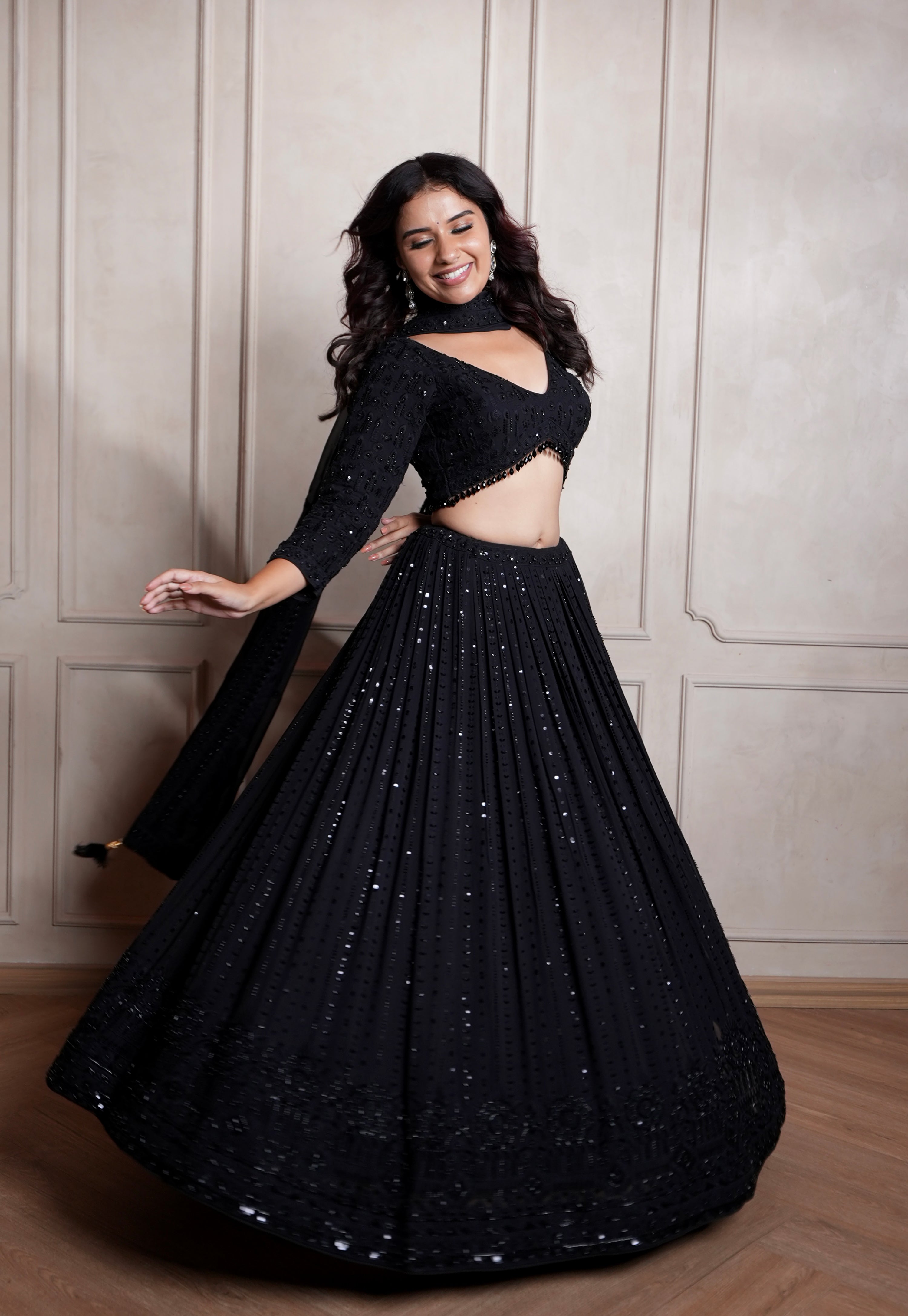 Black Designer Georgette Lehenga Choli with Handwork – Palkhi Fashion 