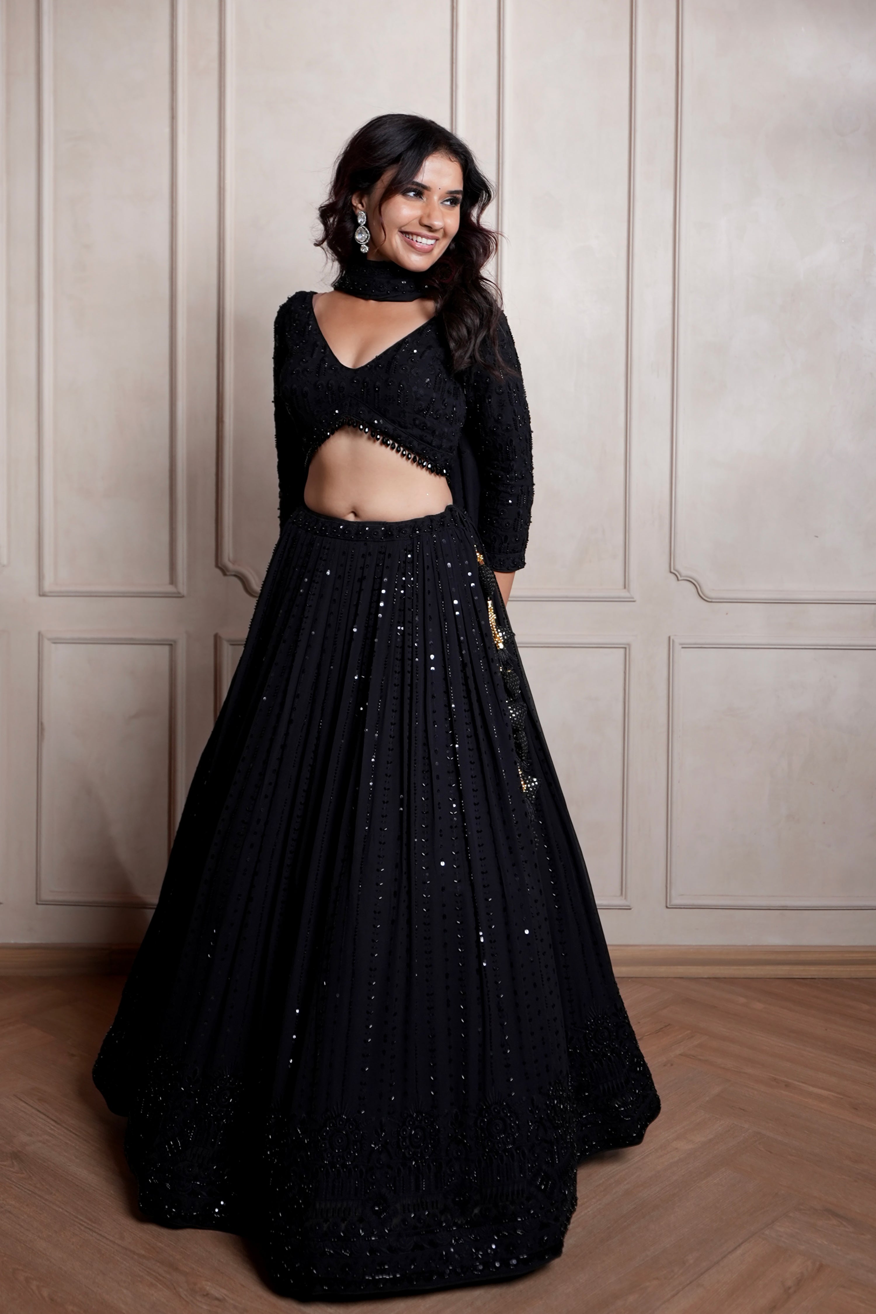 Black Designer Georgette Lehenga Choli with Handwork – Palkhi Fashion 