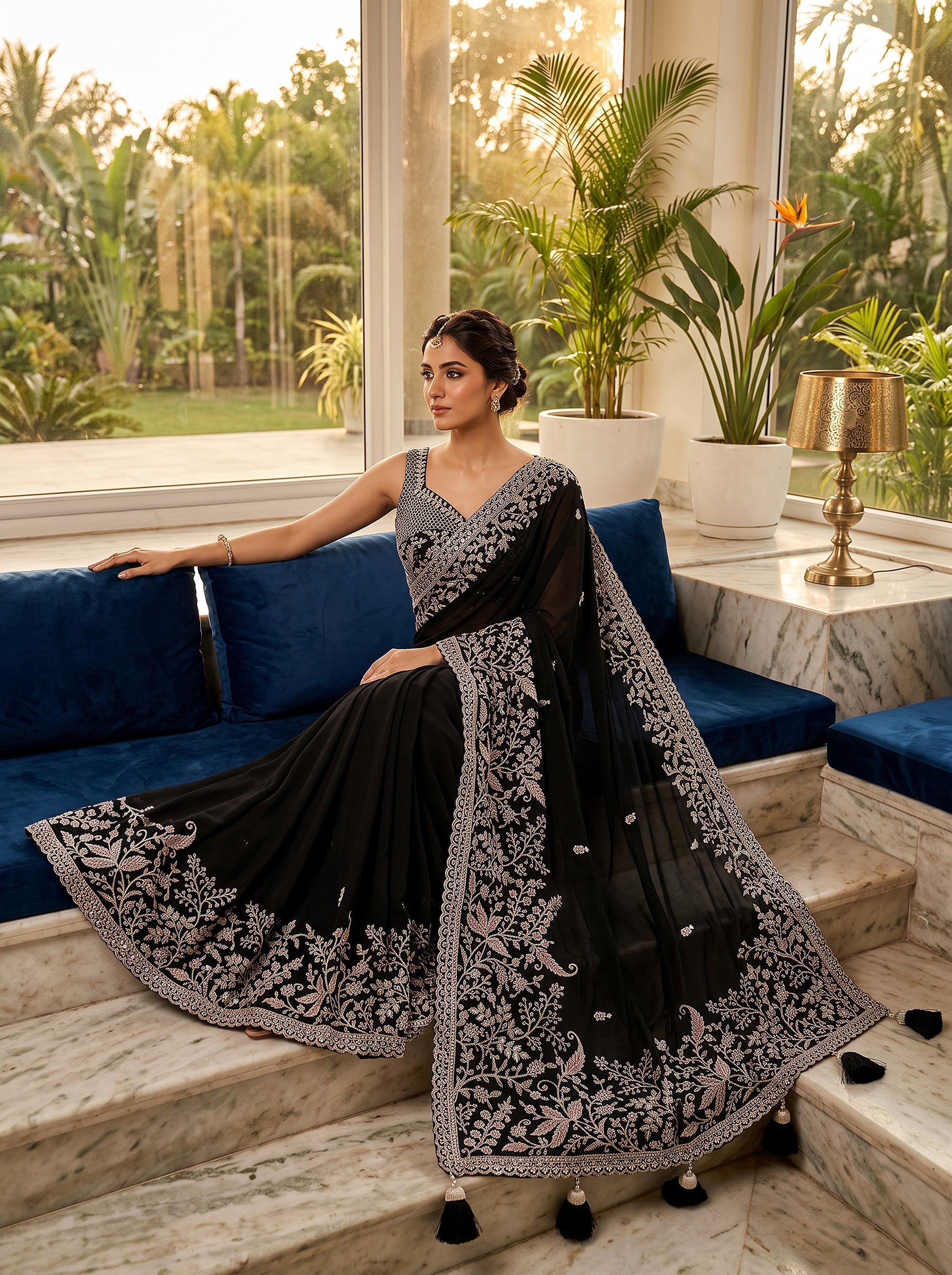 Blush Celeste – Soft Blush Pink Designer Saree with Sequin Floral Hand Embroidery | Palkhi Fashion