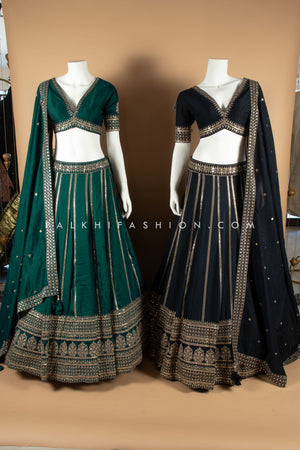 Black Soft Silk Lehenga Choli – Exquisite Thread Embroidery & Elegant Design 