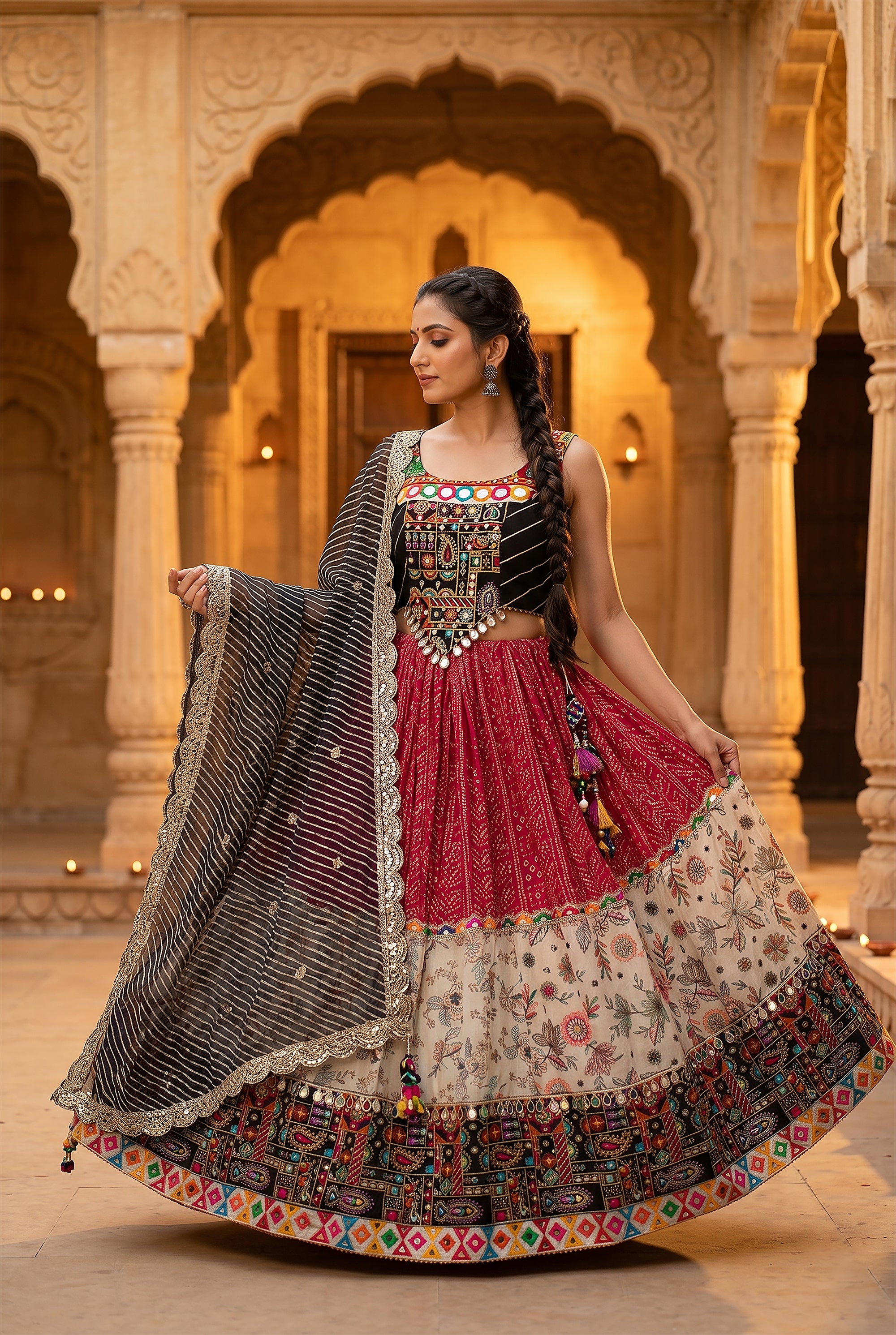 Black & Crimson Navratri Chaniya Choli With Appealing Blouse | Palkhi Fashion