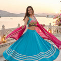 Vibrant Blue Navratri Chaniya Choli Mirror Work | Palkhi Fashion
